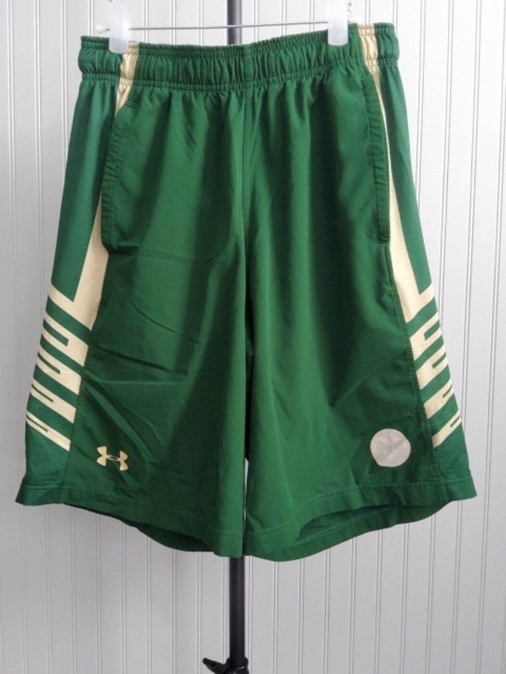 Under Armour Men’s Green Athletic Shorts with Cream Accents